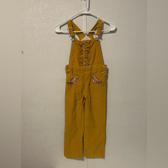 Other - No Brand Girls | Boho Mustard Yellow Overalls with Floral Embroidery | Size 6